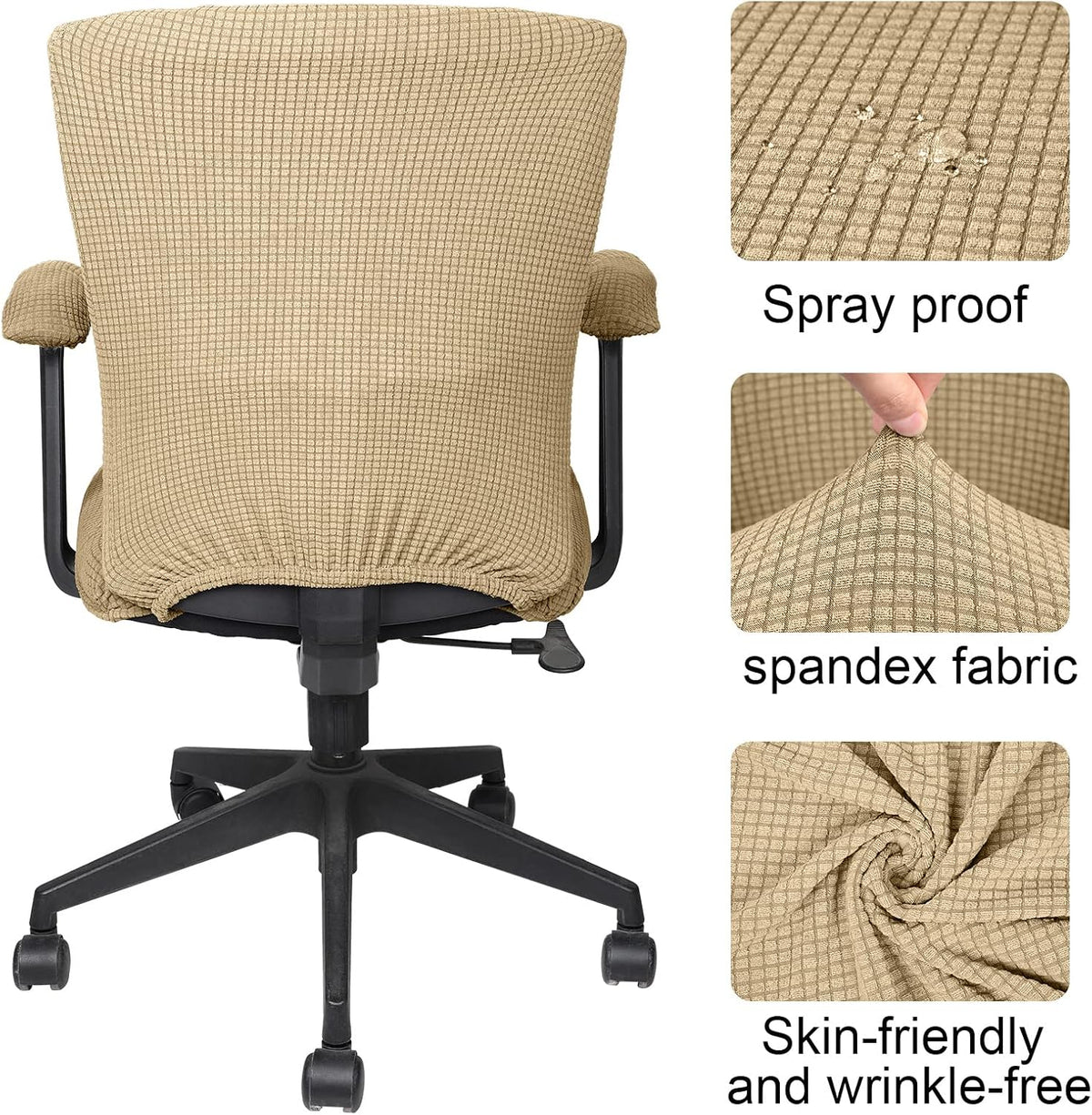 4 Pcs Office Chair Covers Stretchable Armrest Seat,XL,Camel - Image 3