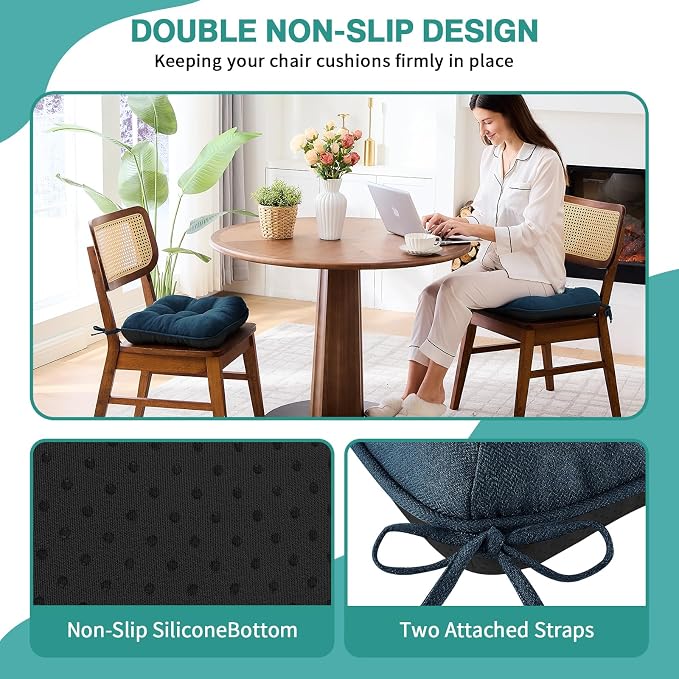 BETU Chair Cushions for Dining Chairs Set of 4,Kitchen Table Chair Pads with Ties,Non Slip Backing and Covers, Seat Cushion for Dining Room,Bar,Patio Chairs,15.5"X15.5"X3.5" - Image 2