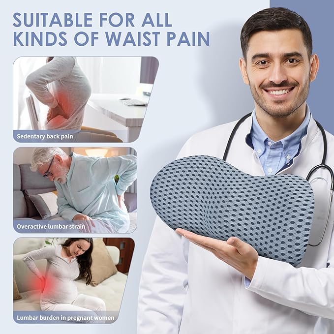 kasney Lumbar Support Pillow for Office Chair, Back Support Pillow, Gray | Memory Foam Lumbar Pillow for Low Back Pain Relief, Ergonomic Streamline Car Seat, Office Chair, Recliner and Bed - Image 4