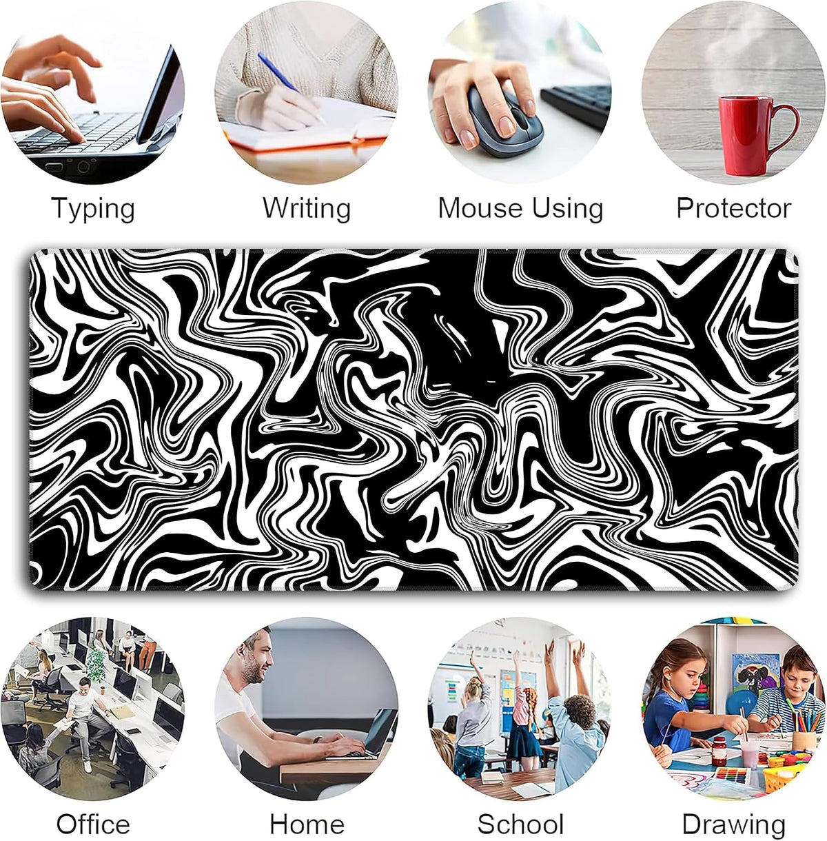 Black Gray Fluid Mouse Pad,XXL 35.4"x15.7" Big Gaming Mousepad,Marble Large Extended Mouse Mat,Non-Slip Rubber Base Waterproof with Stitched Edges for Gaming Office Home - Image 6