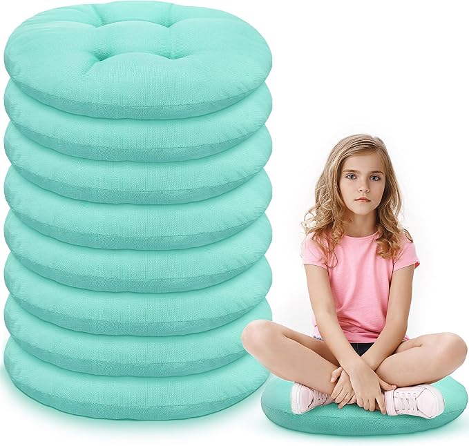Fumete 8 Pcs Round Floor Cushions for Classroom Kids,Mint Green | 16 Inch Diameter, Students Flexible Seating Pillows, Home Daycare School Reading Yoga Meditation, Soft Cushioned by Fumete