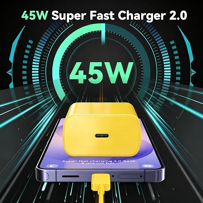 45W Super Fast Charger USB Type C Charger Cord 6.6FT with Android Phone Charger Fast Charging Block for Samsung Galaxy S26/S26 Ultra/S26+/S25/S25 Ultra/S25+/S24/S23/S22/S20/S21/Note 20/Note 10, Yellow - Image 6