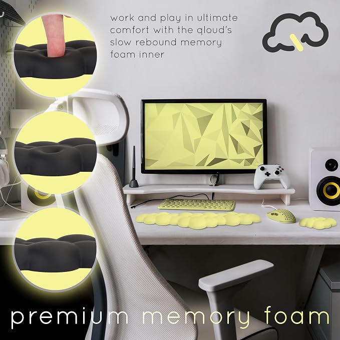 Cloud Keyboard Wrist Rest – Create-ables Qloud Cloud Wrist Rest for Computer Keyboard and Mouse, Ergonomic Memory Foam Wrist Pad with Non-Slip Base, Includes Cloud Mouse Pad – Yellow - Image 5