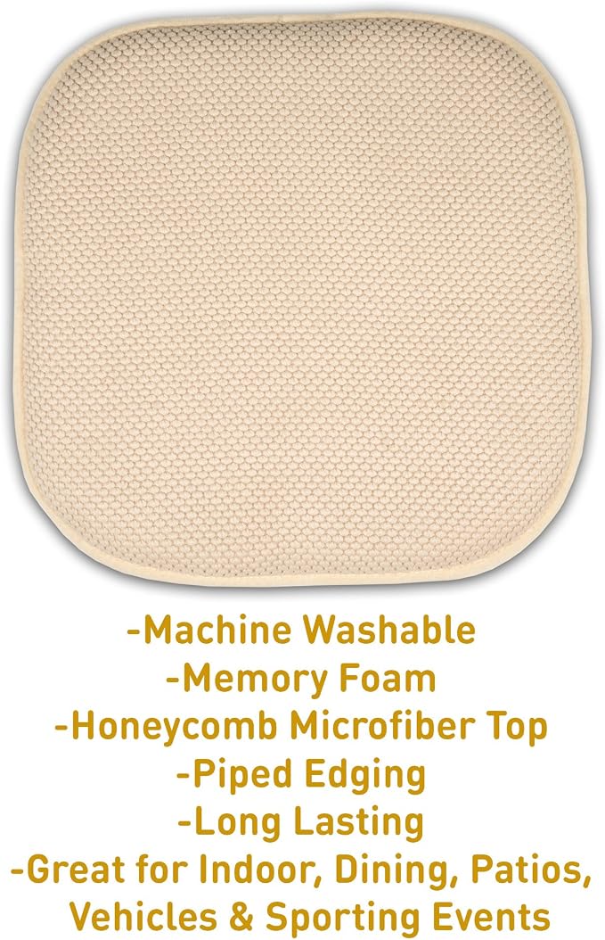 Sweet Home Collection Memory Foam Honeycomb Nonslip Back 16" x16" Chair/Seat Cushion Pad, 4 Pack - Image 3