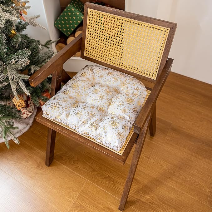 vctops Christmas U-Shaped Chair Cushions with Ties (Pattern F,16"x16") | Soft Comfortable Linen Textured Chair Pads Non Slip Seat Cushions for Indoor Dining Room and Kitchen Chairs - Image 3