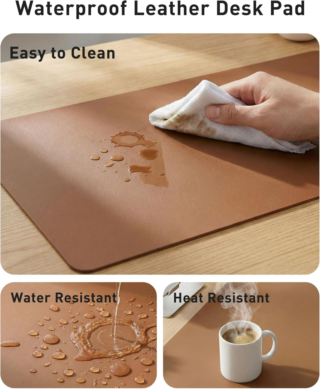 Aothia Faux Leather Desk Mat - Large Mouse Pad, Non-Slip PU Leather Blotter, Waterproof Writing Surface for Office and Home (Brown, 63" x 17") - Image 7