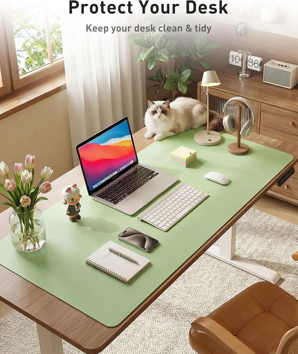 Aothia Faux Leather Desk Mat - Large Mouse Pad, Non-Slip PU Leather Blotter, Waterproof Writing Surface for Office and Home (Foam Green, 42" x 17") - Image 3