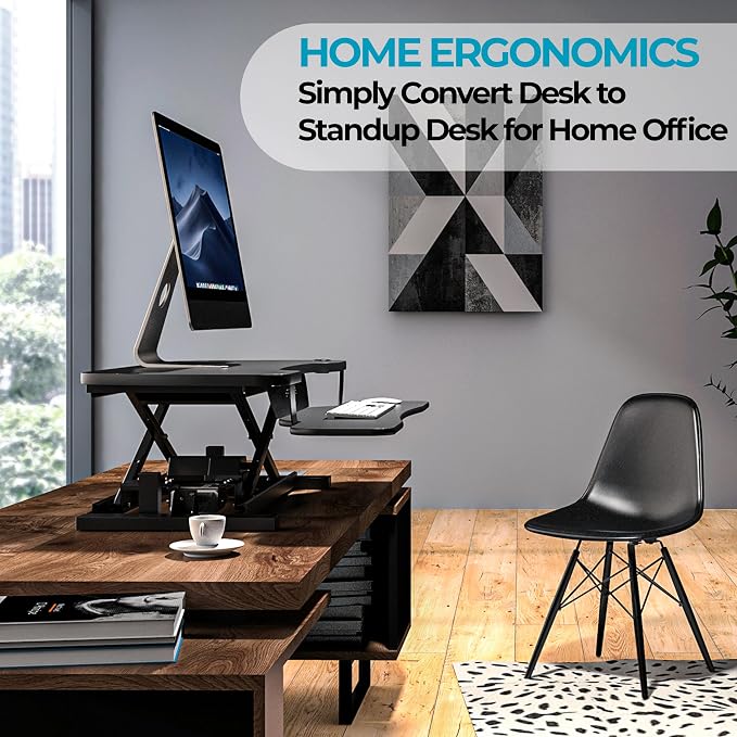 PowerPro 48 Inch Electric Standing Desk Converter – Push-Button Height Adjustable Sit to Stand Desk Riser for Multiple Monitors – Motorized Desktop Workstation with Wide Keyboard Tray, Black - Image 9