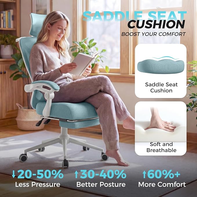 CYKOV Ergonomic Office Chair, Reclining, Footrest, Adjustable Lumbar, 350LB | 4-Way Headrest (4.72" + 60°), 2-Way Lumbar (2" + 1.18"), 90-135° Recline, Breathable Mesh, Gaming & Office, 5-Year Warranty - Image 5