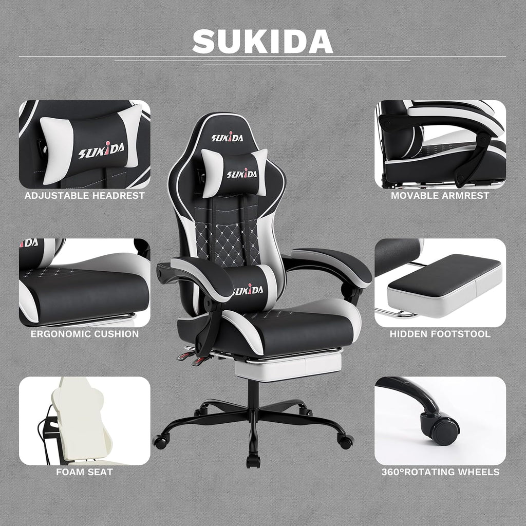 Ergonomic Video Gamer Chairs Gaming Computer Chair Gamer Chairs for Adults Massage Lumbar Support Swivel Height Adjustable Headrest Backrest - Image 5