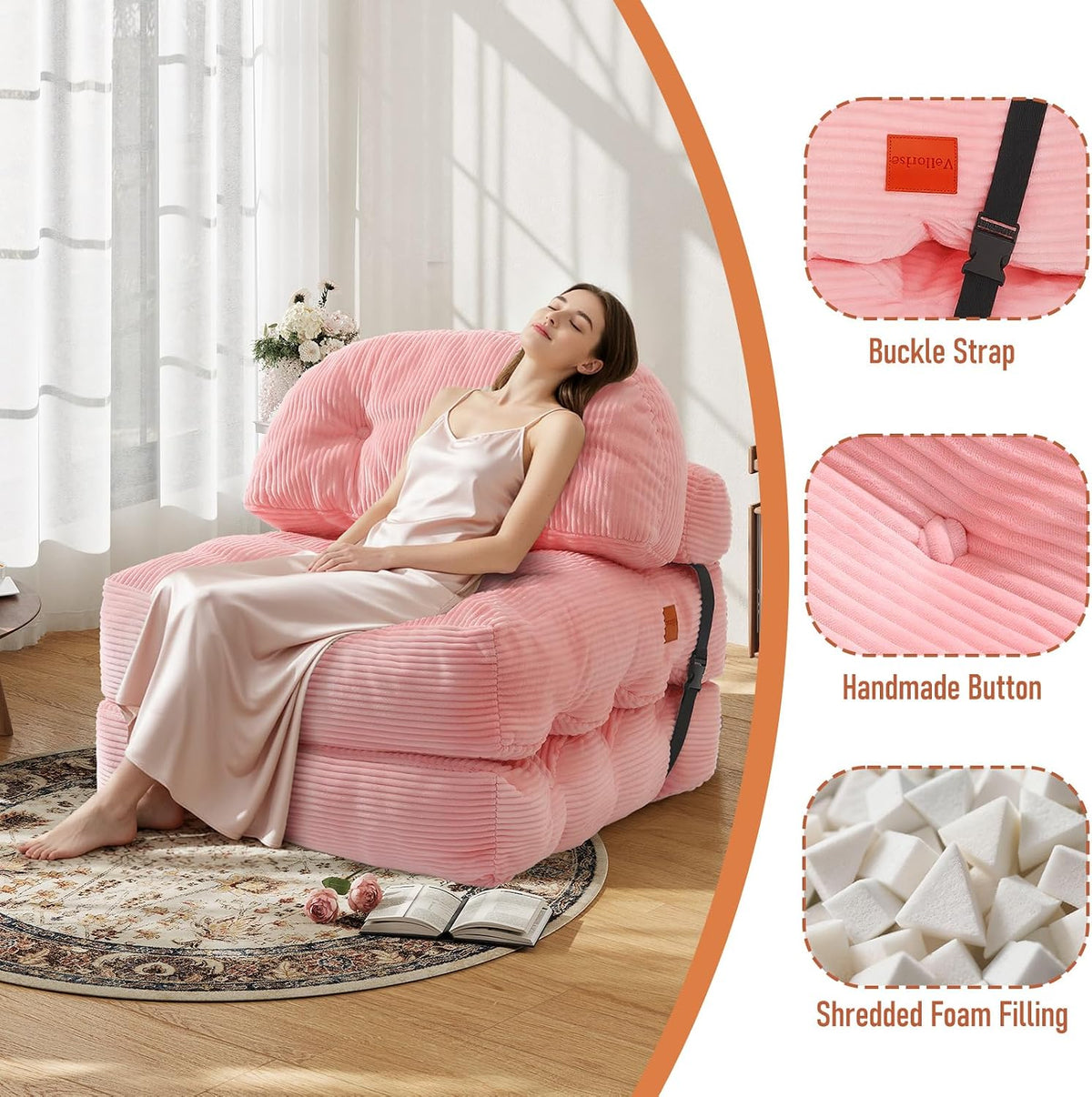 Folding Sofa Bed, Convertible Sleeper Chair with Back Support and Pillow - Image 5