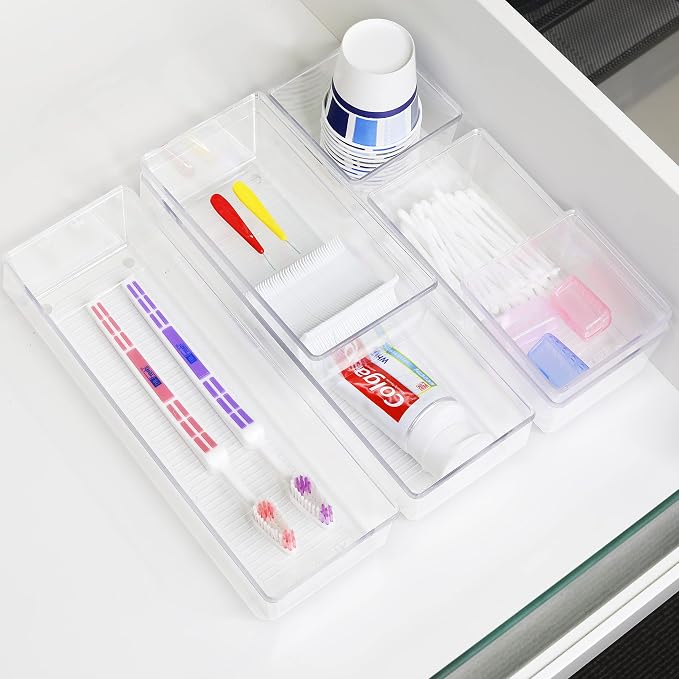 Simple Houseware Clear Desk Drawer Organizer, Assorted Sizes, 6 Packs | For Desk, Office, Bathroom, Makeup, and Craft Storage - Image 5