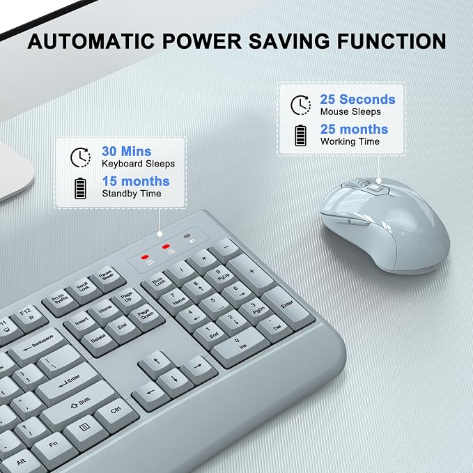 Wireless Keyboard and Mouse Combo, ULSOU 2.4G Full-Sized Ergonomic Computer Keyboard with Wrist Rest and 3 Level DPI Adjustable Wireless Mouse for Windows, Mac OS Desktop/Laptop/PC(Grey) - Image 5