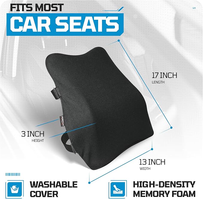 FORTEM Lumbar Support Pillow for Car - Memory Foam Back Pillow for Driving | Ergonomic Design for Comfort Sitting | Promotes Back Pain Relief | Adjustable Straps | Washable Cover - Image 4