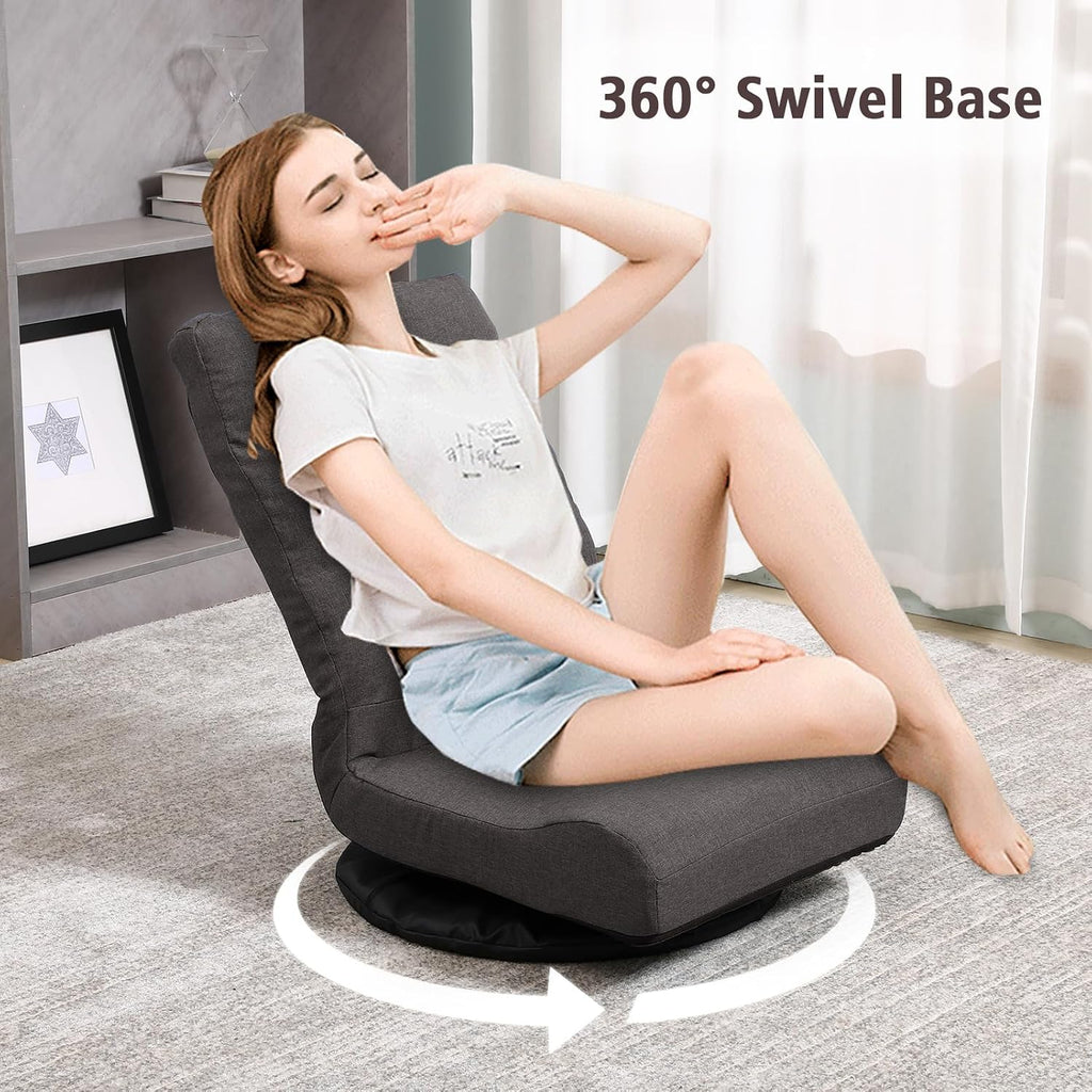 Swivel Floor Chair for Teens，Multipurpose Gaming Chair Rocker for TV, Reading, Playing Video Games Lumbar Support, Adjustable Foldable Backrest,Brown - Image 3