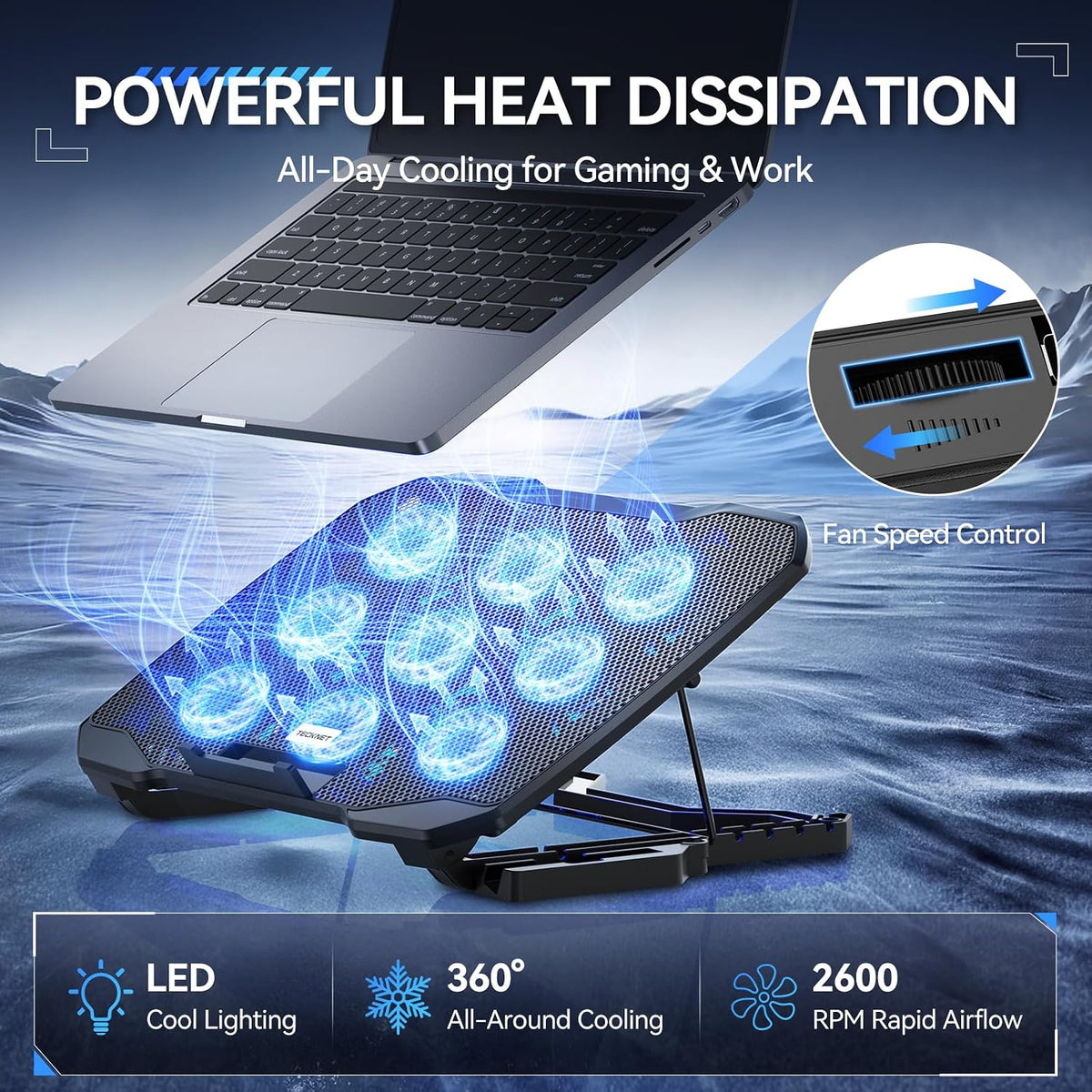 TECKNET Laptop Cooling Pad with Phone Stand, Laptop Cooler for 12-15.6 Inch - Image 2