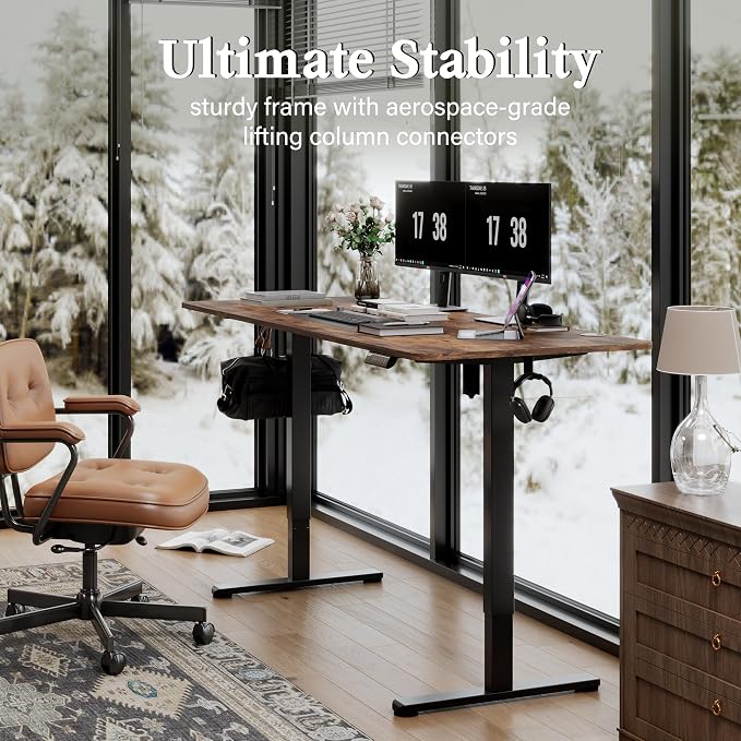 Monomi Large Electric Standing Desk 71“x31.5“ Height Adjustable,Brown | Sit Stand Up Desk for Home Office,Ergonomic Computer desk with Memory Preset and Anti-Collision,Headphone Hook - Image 8