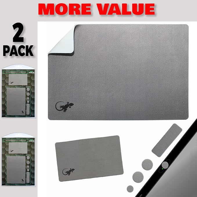 Mouse Pad Adhesive Bottom - Sticks to Any Surface - Portable - Webcam Covers and Screen Cleaner Included (2 x Gray) - Image 2