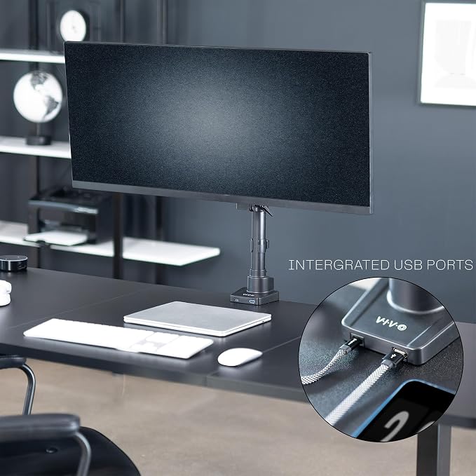 VIVO Premium Aluminum Full Motion Single Monitor Desk Mount Stand with Lift Engine Arm, Pole Extension, and USB Ports, Fits Screens up to 40 inches, STAND-V101BDU - Image 7