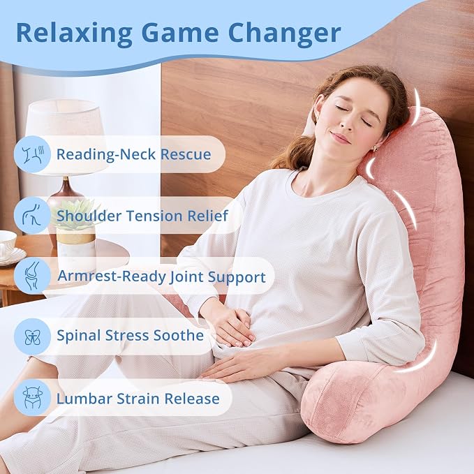 Sasttie Reading Pillow for Bed, Back Pillow for Sitting Up, Peach Pink | 25" Backrest Support Cushion for Couch, Sofa, and Floor, Dorm Essentials, OEKO-TEX, Adjustable Down Alternative Fill - Image 6