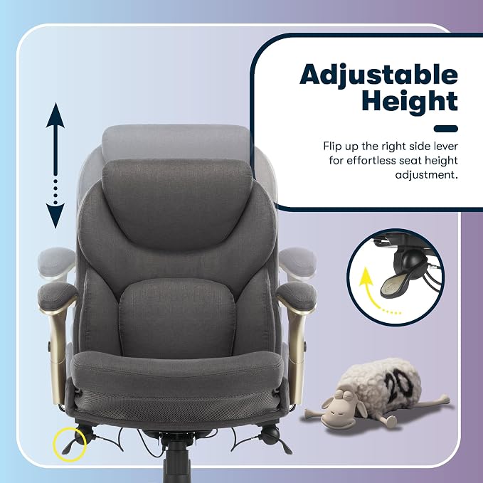 Serta Claremont Executive Office Chair with Back-In-Motion Technology, Ergonomic Mid-Back with Pivot Lumbar Support & Seat, Plush Cushion, Body Pillows, Adjustable Arms, Dark Gray Fabric | Claremont, Adjustable Arms & Height, Foam Seat and Headrest Cus... - Image 9