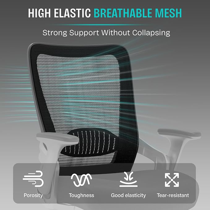 SUNNOW Office Chair, Ergonomic Computer Desk Chair, Sturdy Executive Task Chair - Adjustable Lumbar Support, Flip-up Arms, Tilt Function, Comfy Wide Seat, Swivel Mesh Home Office Desk Chairs (Black) - Image 8