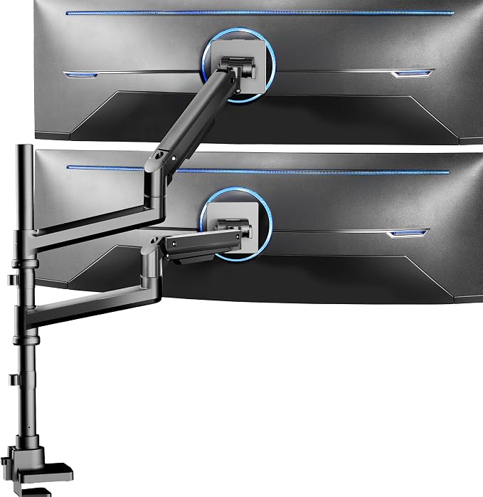 VIVO Pneumatic Arm Dual Ultrawide Monitor Extra Tall Desk Mount for Up to 49 inch Screens, Heavy Duty Clamp, Holds 2 Ultra Wides Up to 44 lbs, Black, STAND-V120K by Unknown