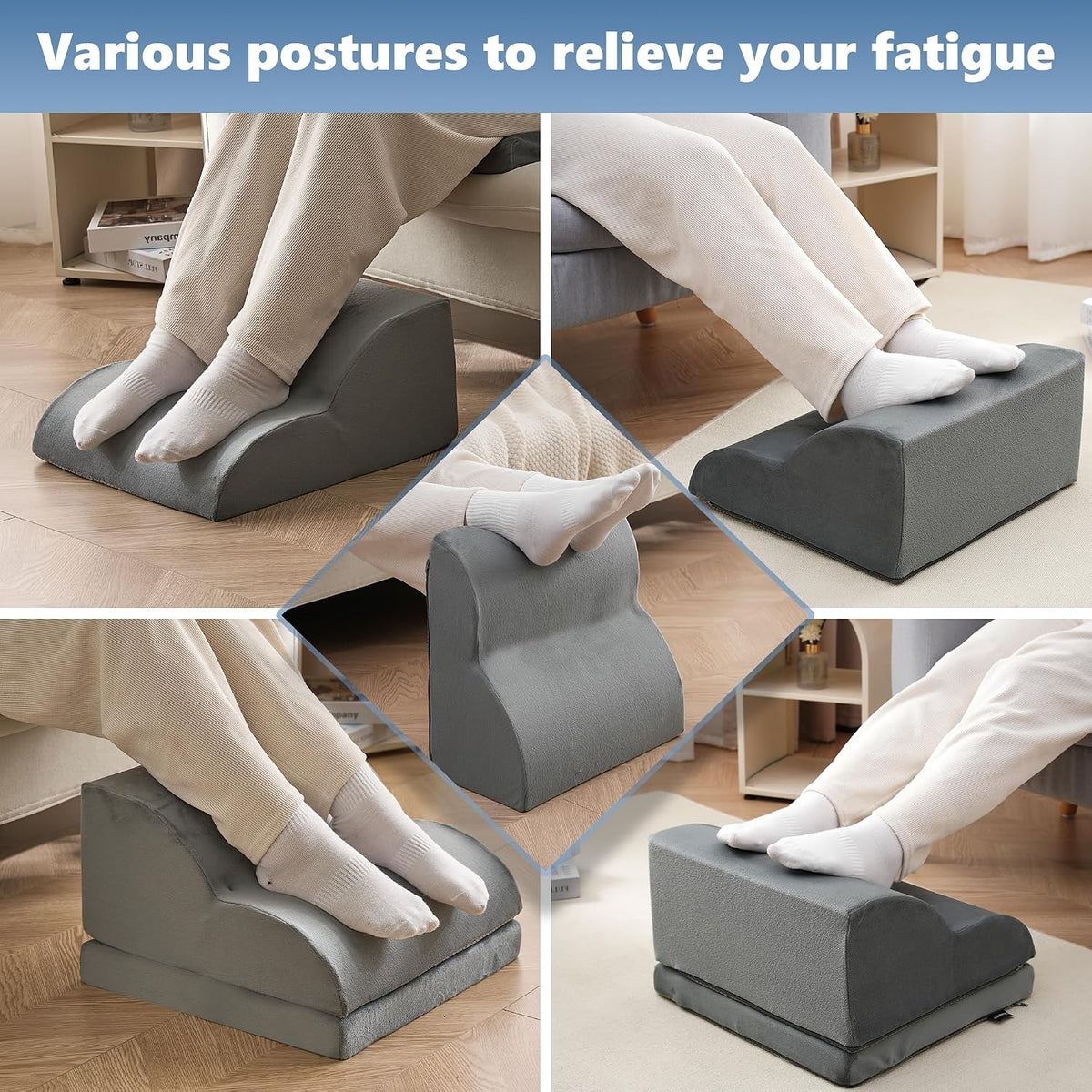 Foot Rest Under Desk for Office, Ergonomic Adjustable Footrest with Washable Cover, Soft Desk Foot Stool for Home Office, Work, Gaming, Long Sitting, Gray - Image 6