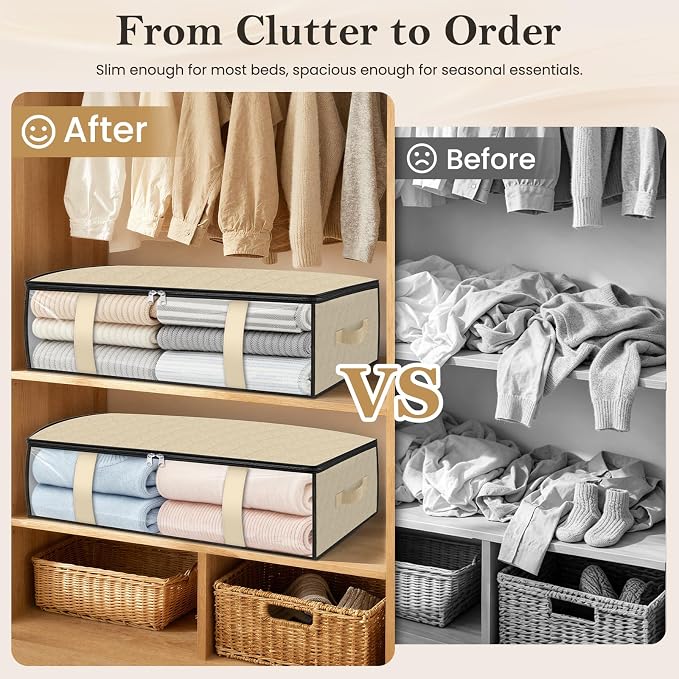 StorageRight Under Bed Storage Bags, 3 Pack, 40L, Beige | Breathable Non-Woven Fabric with a Clear Window and Zippered Top for Clothes, Comforters, Blankets and Seasonal Storage - Image 4