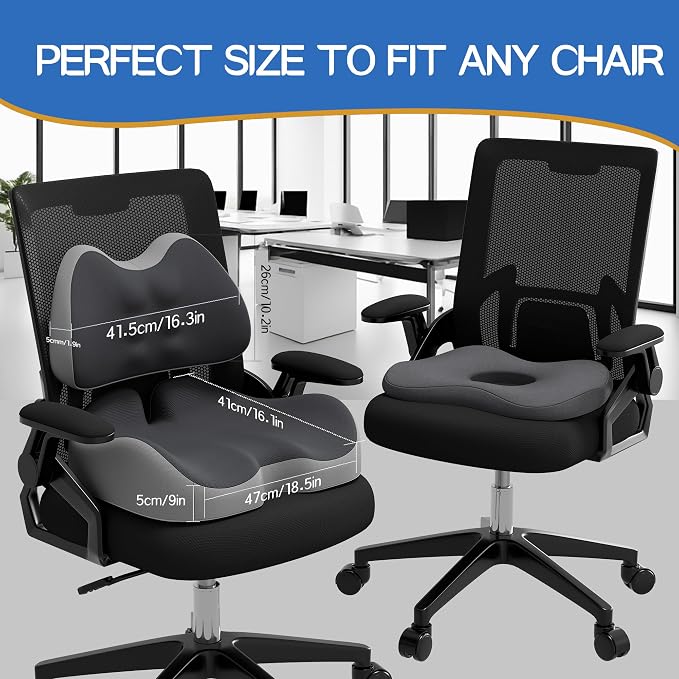 Benazcap Large Memory Foam Seat Cushion Lumbar Support Pillow for Sciatica & Tailbone Pressure Relief Coccyx Pad for Office Chair, Wheelchair, Car, Home, Office - Image 5