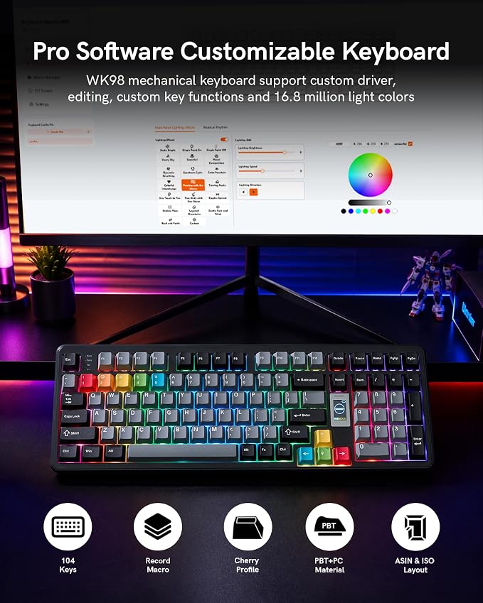 Keymatic Mechanical Keyboard Wireless,98% Pink Creamy Keyboard Gaming Keyboard,3 Mode with Multimedia Screen,RGB Backlit,Black - Image 7