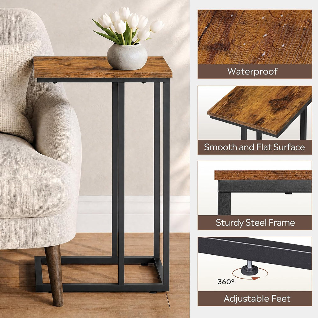 WLIVE C Shaped End Table, Small Side Table for Couch, Sofa, TV Tray C Table for Living Room, Bedroom, Home Office, Small Spaces, Rustic Brown - Image 5