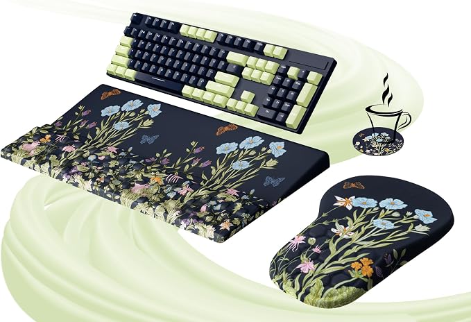 Ospelelf Ergonomic Mouse Pad and Keyboard Stand Wrist Rest Set, Memory Foam Comfort, Pain Relief for Typing, Office Desk Accessories, Moonlit Blossoms by OspelelfOfficeSupplies