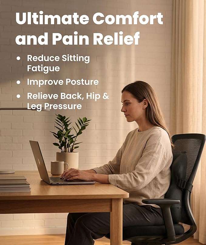 Everlasting Comfort Lumbar Support Pillow for Office Chair - Memory Foam Back Cushion for Car Seat - Promotes Better Posture, Back Pain Relief - Ideal for Gaming and Desk Chairs - Image 2