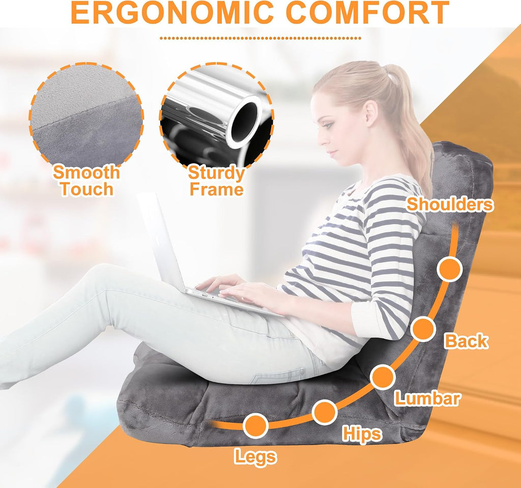 SUPER DEAL 14-Position Folding Floor Chair Gaming Sofa Cushioned Padded Reclining Bed Lounge Couch Seating for Comfy Reading, Reading, Gaming, Relaxing, Watching TV - Image 5