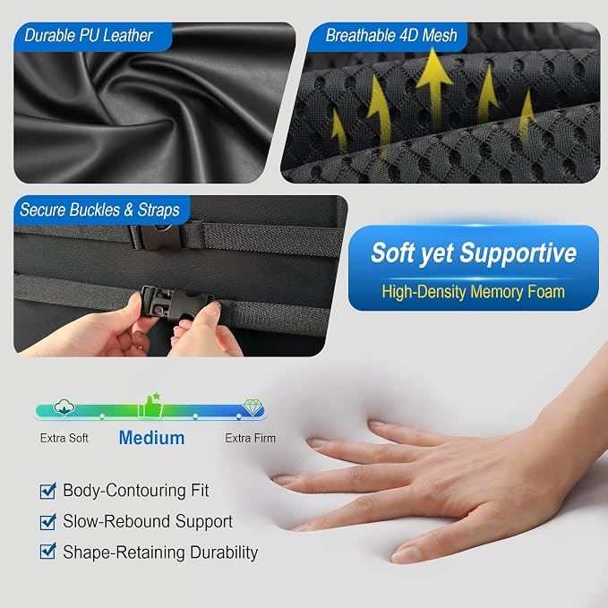 Lofty Aim Car Seat Cushion with Back Support, Lumbar Support Pillow Set | Memory Foam Car Seat Cushions for Driving, Office Chair Cushions for Back and Butt, Support for Trucks, Office Chairs, Black - Image 6