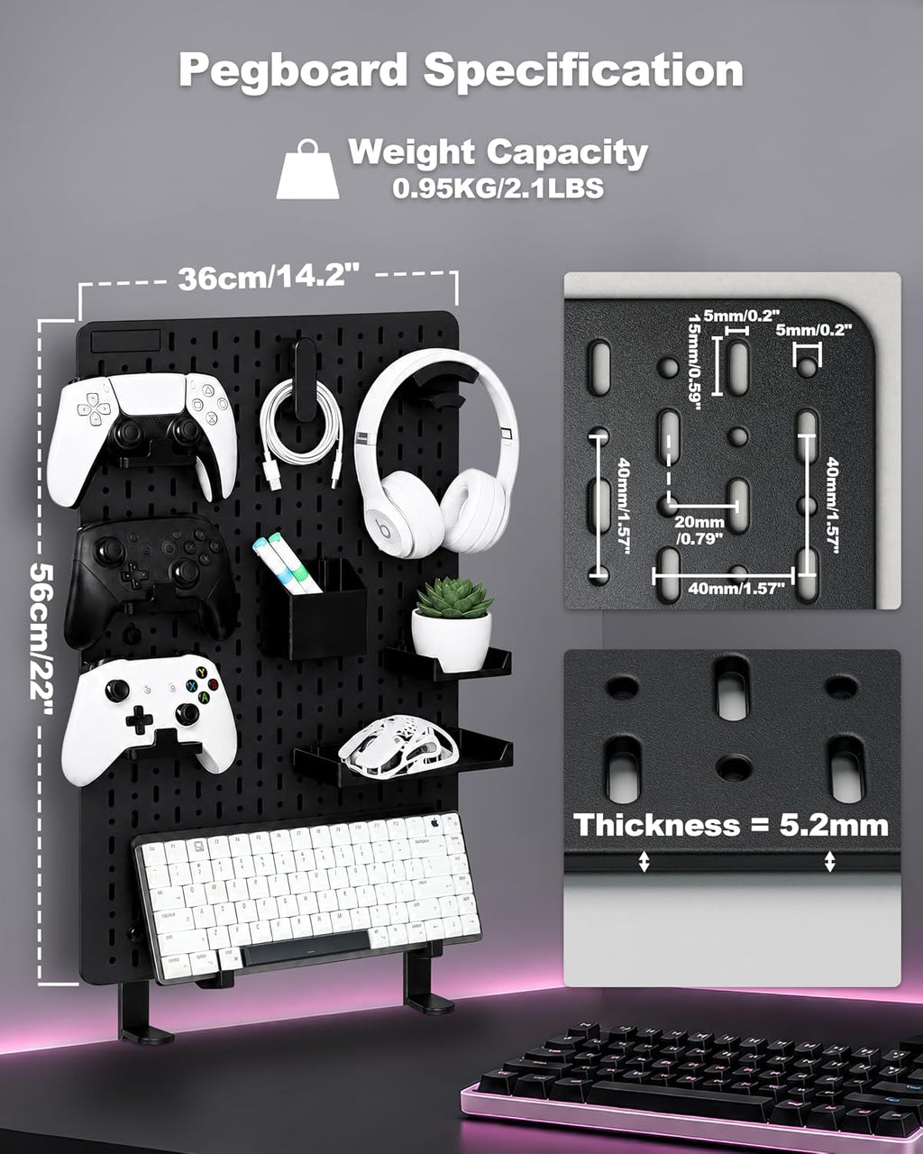 Clamp-On Desk Pegboard Organizer, 14 Accessories, Black - Image 7