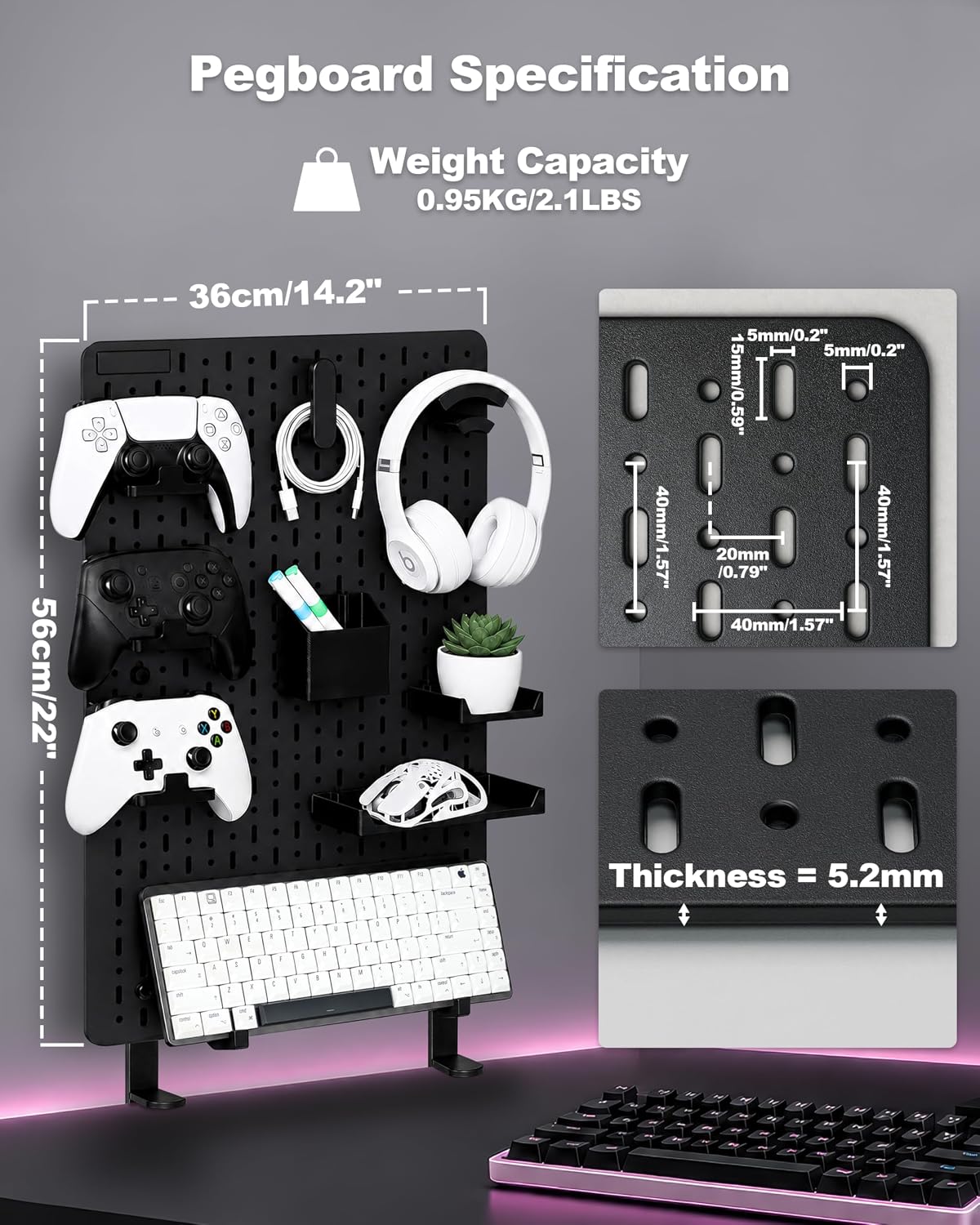 Clamp-On Desk Pegboard Organizer, 14 Accessories, Black - Image 7