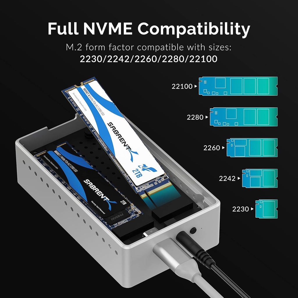 SABRENT Dual-Bay USB-C 10Gbps M.2 NVMe SSD Cloner Dock (EC-SSD2) - Image 7