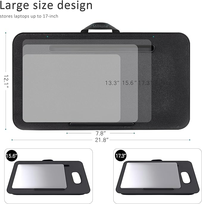 Lap Desk with Cushion, Fits up to 17 inch Laptop, Pillow Designed, Portable Laptop Stand with Tray, Pad & Phone Holder, Home Office for Bed/Couch/Car/Reading/Writing,MillHome (Black) - Image 6