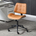 Home Office Desk Chair with Rubber Wheels, Armless Bentwood, Brown | Adjustable Height Armless Office Chair, PU Leather Mid Back 360°Small Computer Chair, No Arms Walnut Seating, 300LBS Support by BERYTH