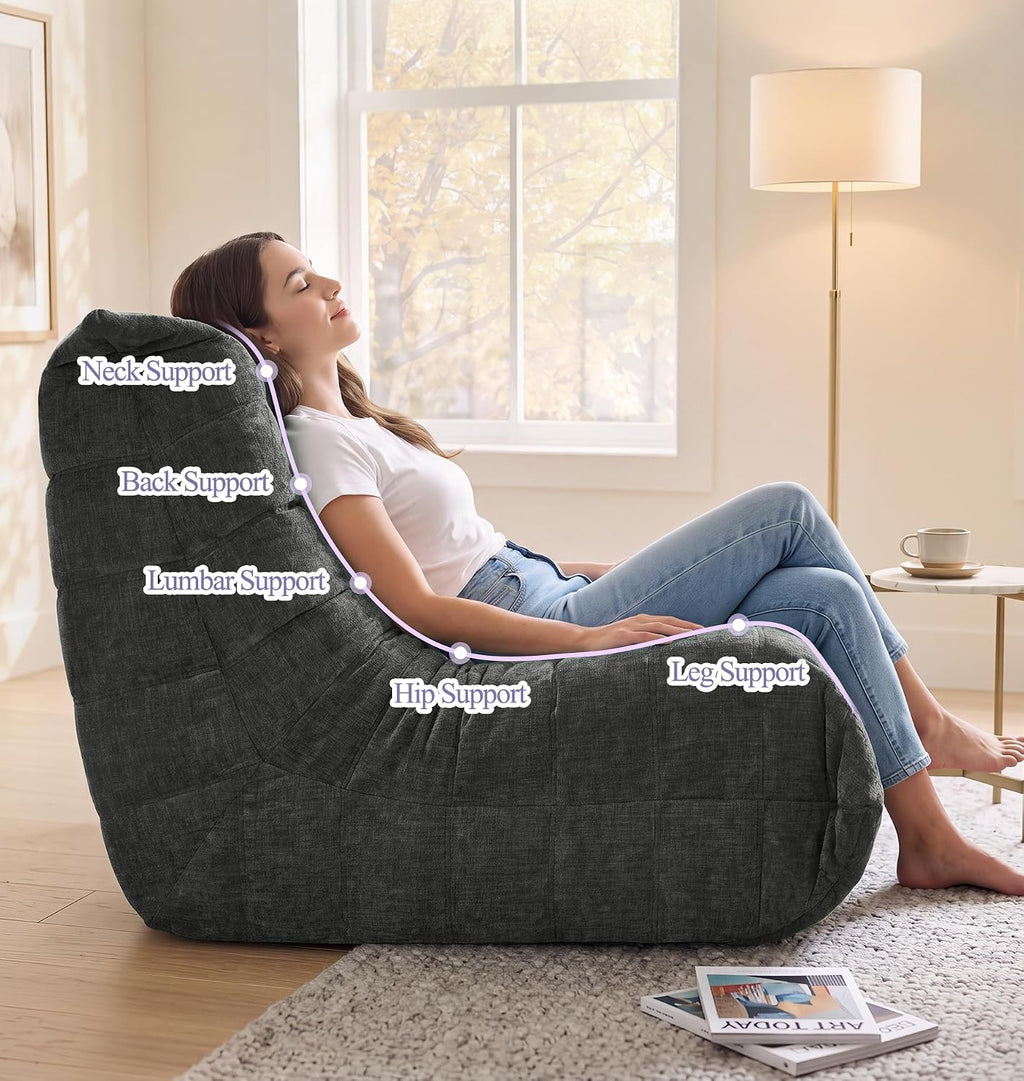 Adults Bean Bag Chair Floor Couch for Bedroom, Grey Chenille - Image 4
