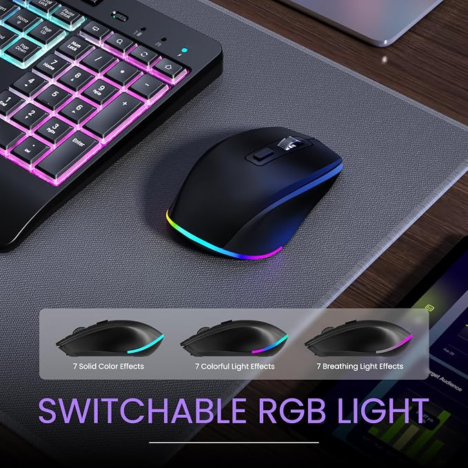 Wireless Keyboard and Mouse Combo- VEILZOR 2.4G Rechargeable Keyboard with Phone Holder, Ergonomic Wrist Rest, 9 RGB Backlit Effects, Silent Keyboard Mouse Set for Windows, Laptop, PC | 2.4G Wireless Light Up Keyboard Set, Phone Holder, Wrist Rest, 9 R... - Image 5