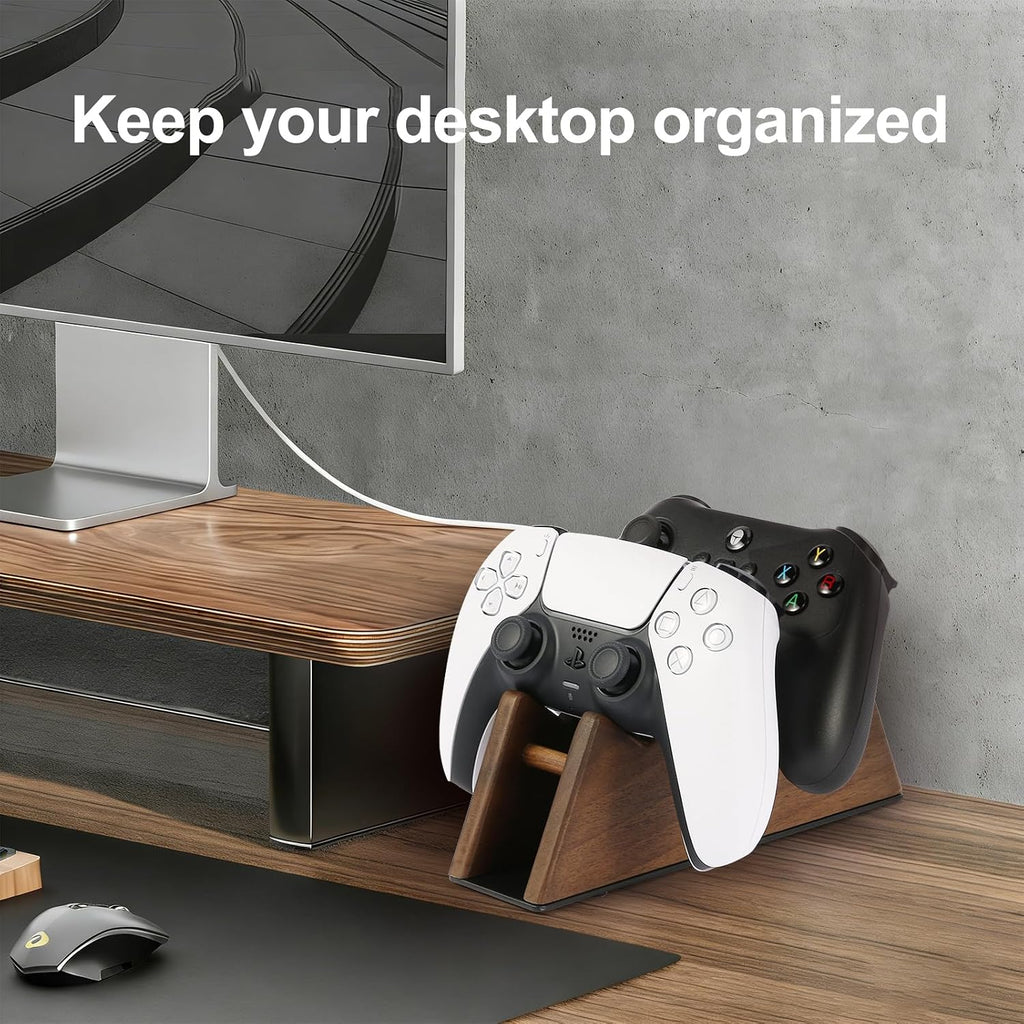 Solid Wood Controller Stand Dual Gaming Controller Holder for Desk - Image 2
