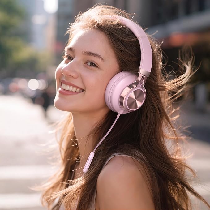 Wired Over-Ear Headphones Pink with Mic for School Work, 3.5mm Jack | Corded Passive Noise Isolating Stereo Headphones with Volume Control, Comfort Protein Leather Earcups for Teens, Women, Girls - Image 7