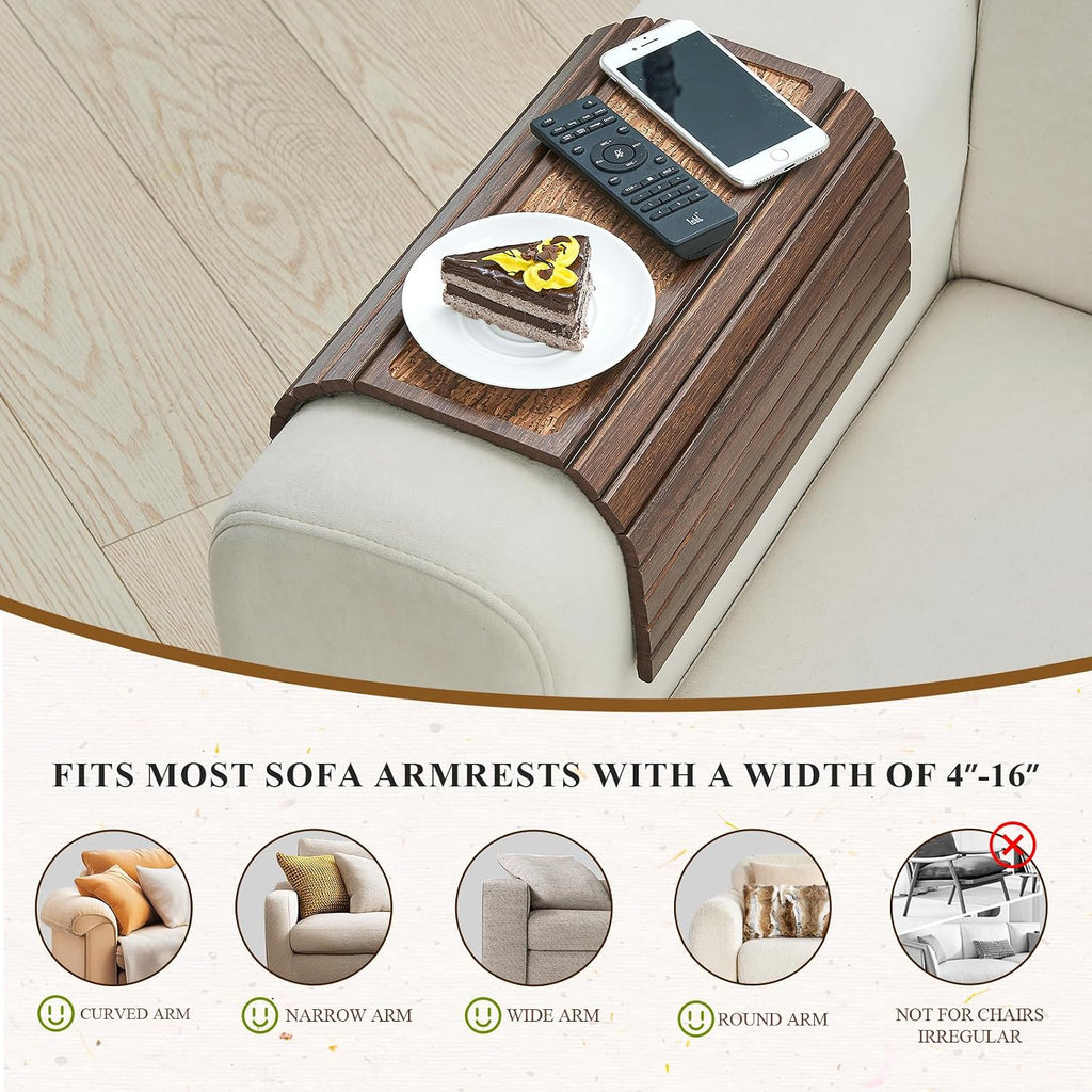 Bamboo Couch Arm Tray Table, Foldable Sofa Arm Tray Brown - Image 6