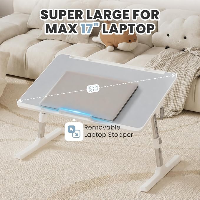 Adjustable Lap Desk, Foldable Laptop Desk for Bed, X-Large Lap Table | 23.6 x 15.7 Inches Bed Laptop Table, Laptop Stand for Couch & Sofa, Laptop Tray for Adults Writing Reading Eating, Gray - Image 8