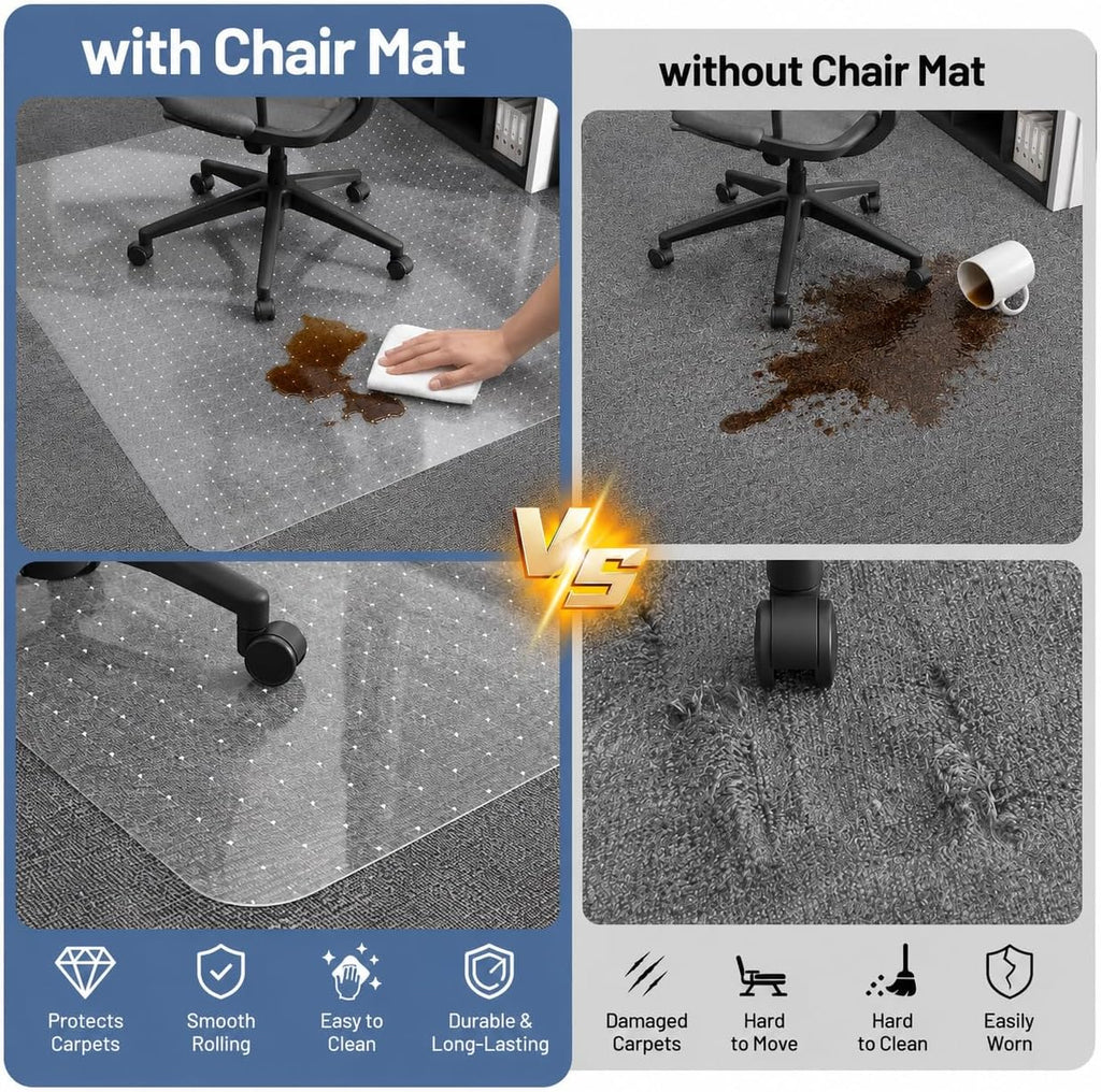 Office Chair Mat for Carpet, 36"×48" Heavy-Duty Clear Desk Floor Mat for Low Pile Carpets, Non-Slip PVC Carpet Protector Mat for Home, Office, Gaming Room, Smooth Glide, Easy to Clean - Image 2