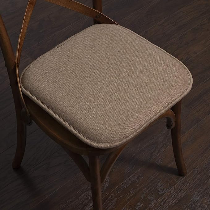 Sweet Home Collection Chair Cushion Memory Foam Pads Honeycomb Pattern Slip Non Skid Rubber Back Rounded Square 16" x 16" Seat Cover, 4 Pack, Charlotte Taupe - Image 5