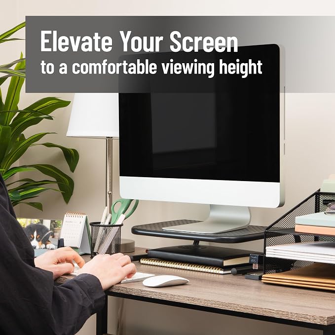Mind Reader Monitor Stand, Ventilated Laptop Riser, Desktop Organizer, Metal, Set of 2, Black - Image 2